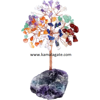 7 Chakra 100 Beads Gemstone Copper Wire Tree With Amethyst Base