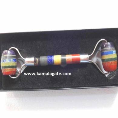 7 Chakra Gemstone Massage Roller With Box (Silver)