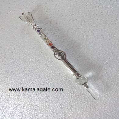 Seven Chakra Metal Healing Sticks With OM Symbol & Crystal Quartz Angel 