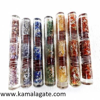 Assorted Natural Gemstone Orgone Massage wands with Copper Coil and Crystals