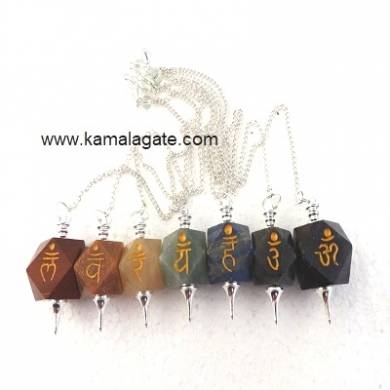 7 Chakra Sanskrit Set Pentagram Pendulum  (SILVER)