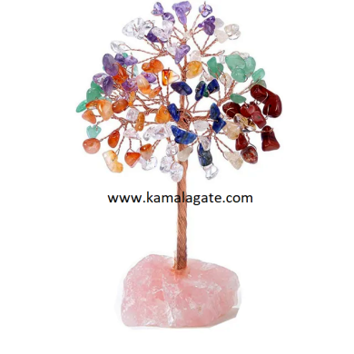 7 chakra 100 Beads Gemstone Golden Wire Tree With Rose Quartz Base