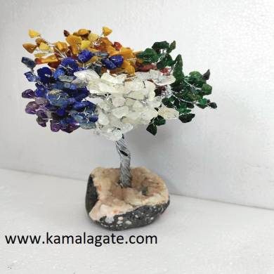 7 chakra 500 Beads Gemstone Silver Wire Tree With Zeolite Base