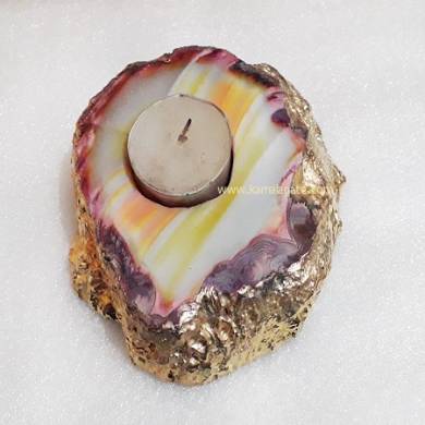 Agate Candle Holder with Golden Electroplating