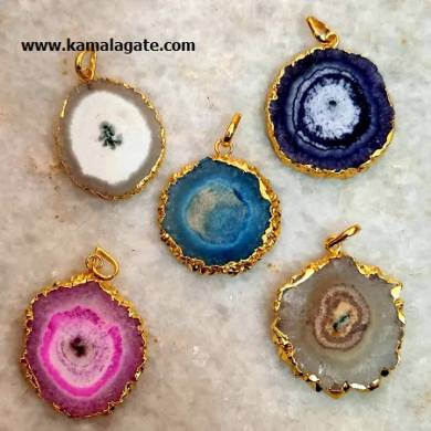 Agate Slices Solar Electroplated Pendants