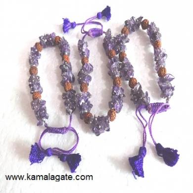Amethyst Chips & Rudraksha Bracelets With Cotton Strings
