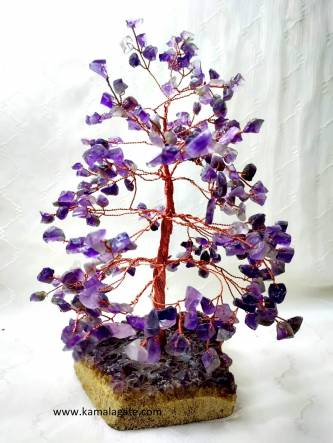Amethyst Cluster Gemstone Chips Tree with Copper thick Roots