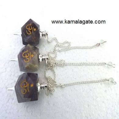 Amethyst Hexagon Engraved Om Pendulum