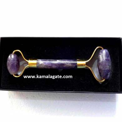 Amethyst Gemstone Massage Roller With Box (Golden)