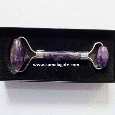 Amethyst Gemstone Massage Roller With Box (Silver)