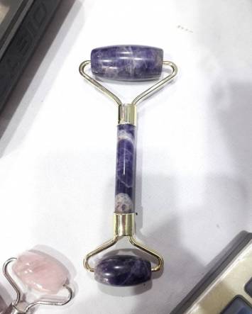 Amethyst Gemstone Massage Roller with Golden Metal