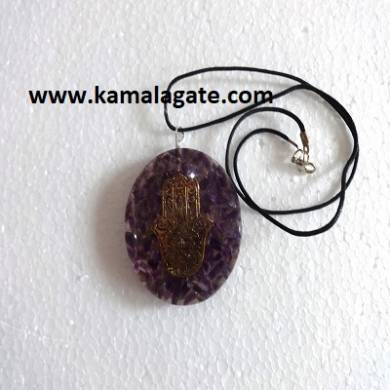 Amethyst Orgone Pendant with Hamsa Symbol