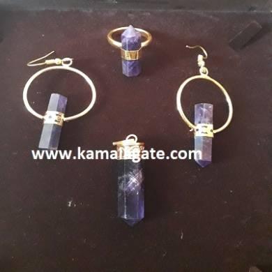 Amethyst Pencil Point Pendent Set in Golden