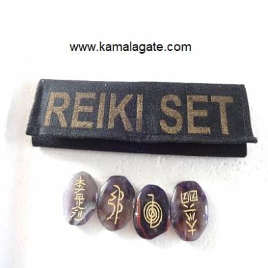 Engraved Amethyst Reiki sets With Valvet Purse