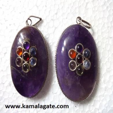 Amethyst Seven Chakra stone embedded Palm cabs frame pendant