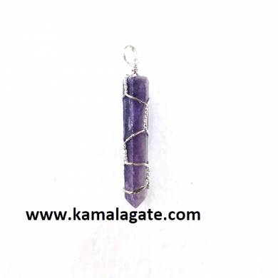 Amethyst Single Point Wire Wrap Pendants (Silver)