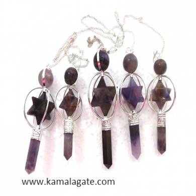 Amethyst Spinning Pendulum Star (SILVER)