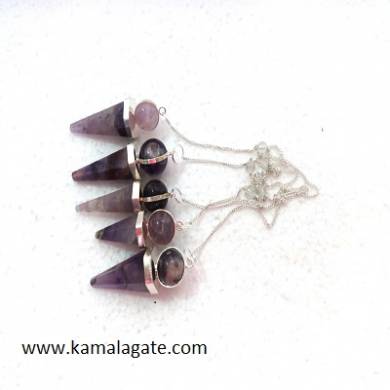 Amethyst Cone Shape Pendulum (SILVER)