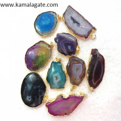 Assorted Slice Gemstone Pendent With Electroplating (BIG)