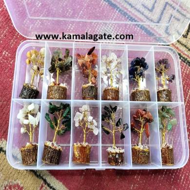 Natural Crystal Stone Handmade Assorted Small Trees Set With Box