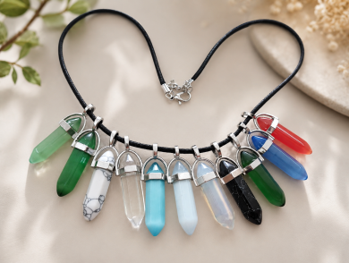 Assorted Gemstone Bullet Point Pendant Necklace Assorted Gemstone Bullet Point Pendant Necklace