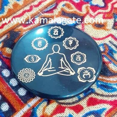 Black Agate Coaster With Engraved 7 Chakra Reiki Charging Plate