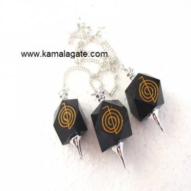 Black Agate Cho Ko Reiki Pendulum  (SILVER)