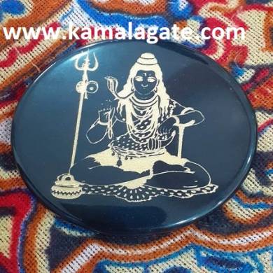 Black Agate Coaster With Engraved Shiva Reiki Charging Plate