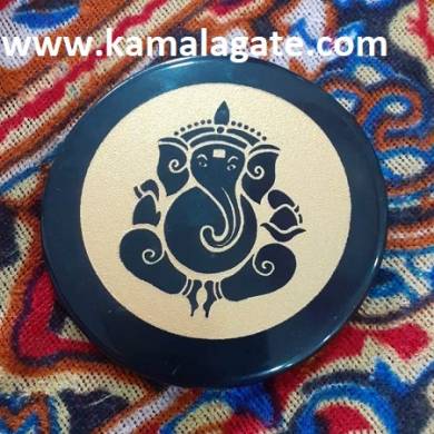 Black Agate Coaster With Engraved Ganesh Reiki Charging Plate