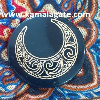 Black Agate Coaster With Engraved Moon Reiki Charging Plate