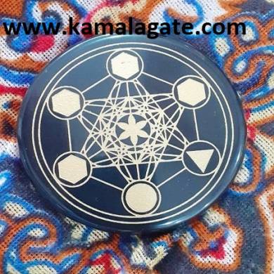 Black Agate Coaster With Engraved Metatron With Platonic Reiki Charging Plate