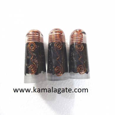 Black Agate Orgone Smooth Massage Wands With Copper Wire