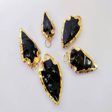 Black Agate Electroplated Arrowhead Pendants