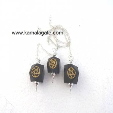 Black Agate Pentagram Pendulum (SILVER)