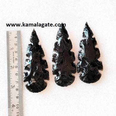 Black Obsidian Natural Stone made 3 Inch Serrated Arrowheads
