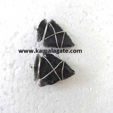 Black Obsidean Wire Wrap Arrowheads Pendents