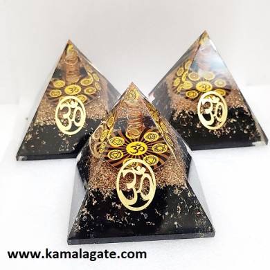 Black Tourmaline Crystal Orgone Pyramid Chakra Om Symbol