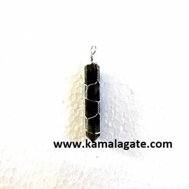 Black Tourmaline Single Point Wire Wrap Pendants (Silver)