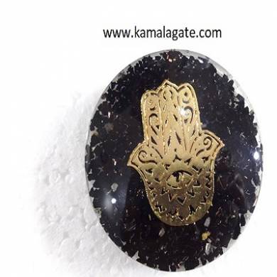 Black Tourmaline orgone dome with hamsa symbol