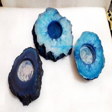 Blue Agate Coaster Candle Holder without Electroplating