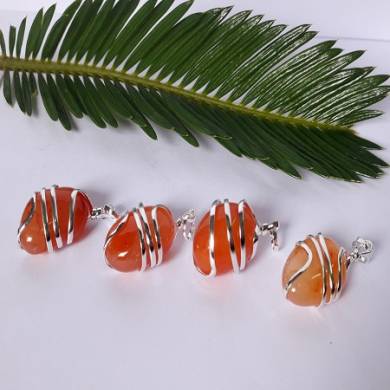 Red Carnelian Gemstone Tumble Coil Wrap Pendants