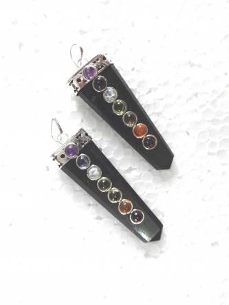 Chakra Black Turmoline Flats Pendents