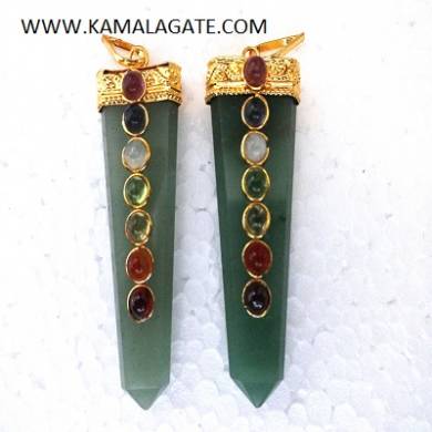 Chakra Green Aventurine Flats Pendents (Golden)