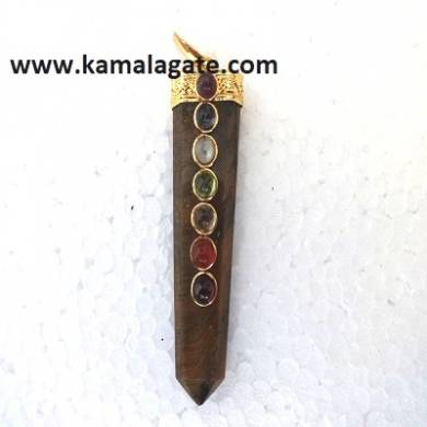 Chakra Tiger Eye Flat Pendents (Golden)