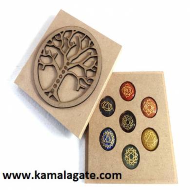 Seven Chakra Engraved Set with Tree of life Wooden Box