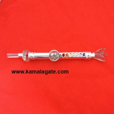 Crystal Quartz Angle with Om Symbol Chakra Metal Healing Stick