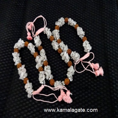 Rose Quartz Chips & Rudraksha Bracelets With Cotton Strings