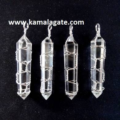 Crystal Quartz Double Point Wire Wrap Pendants (Silver)