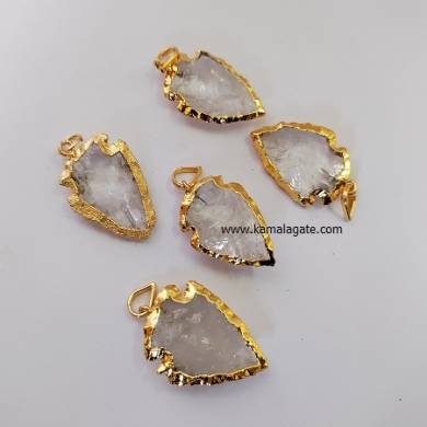 Natural Crystal Quartz Arrowhead Electroplated Pendants