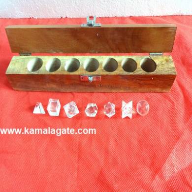 Crystal Quartz Seven Pieces Geometry Sets With Wooden Box